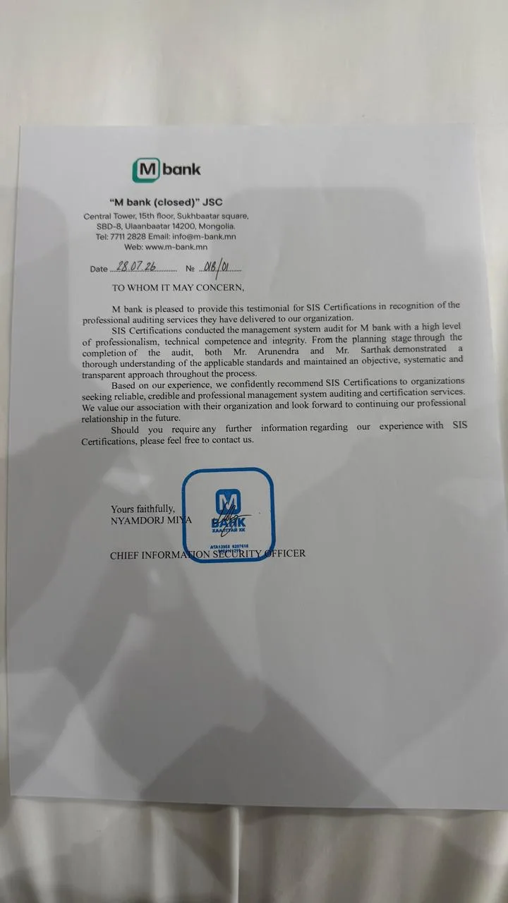 Appreciation letter - M Bank